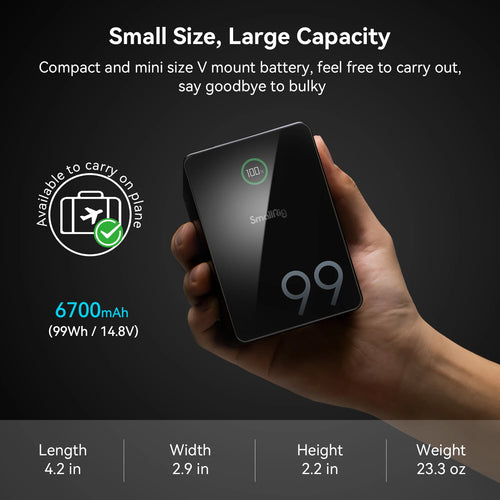 Batería SmallRig VB99 Pro Mini V Mount 99Wh 6800mAh PD 100W USB-C de carga rápida para cámara, videocámara, fotografía, iluminación de vídeo