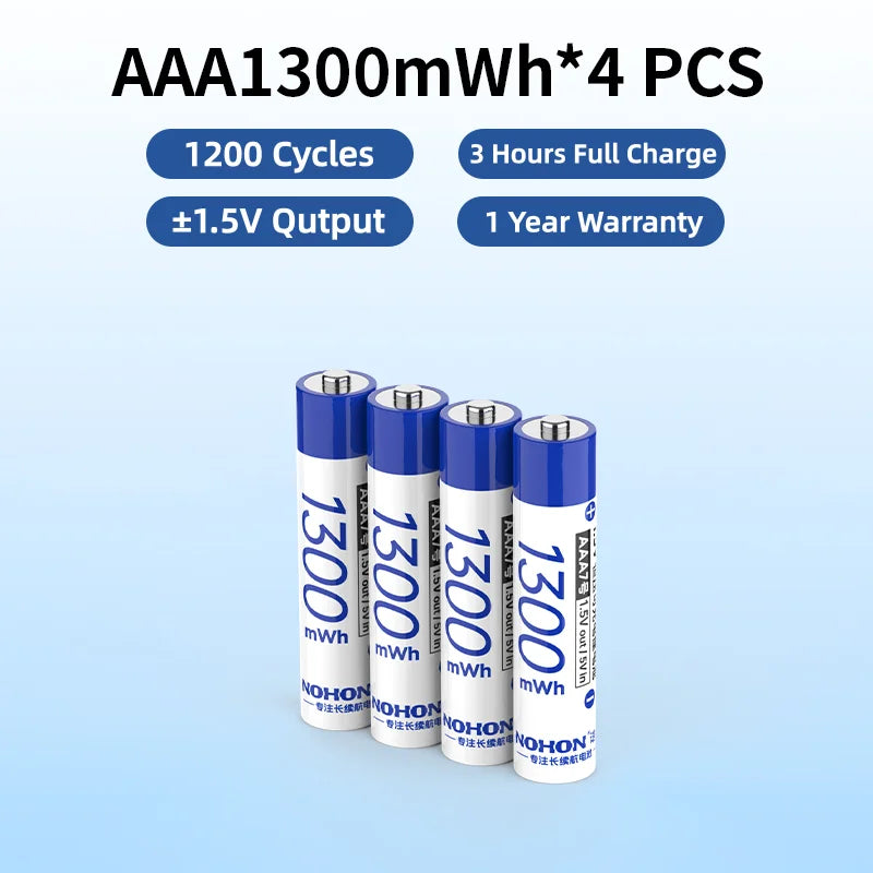 Baterías Recargables Nohon de 1.5V AA AAA de Litio para Computadora, Reloj, Radio, Videojuegos, Cámara Digital, Venta al por Mayor Disponible