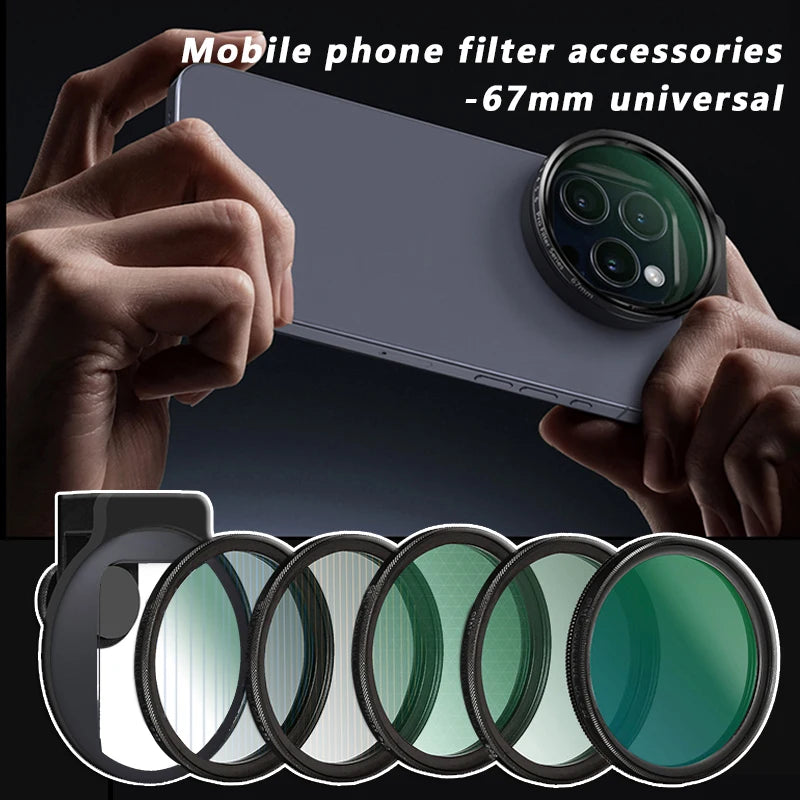 Kit de lentes de filtro de teléfono Universal con Clip, lente de cámara CPL VND Star, filtros de niebla negros para teléfonos inteligentes Samsung, iPhone, HUAWEI, 67mm