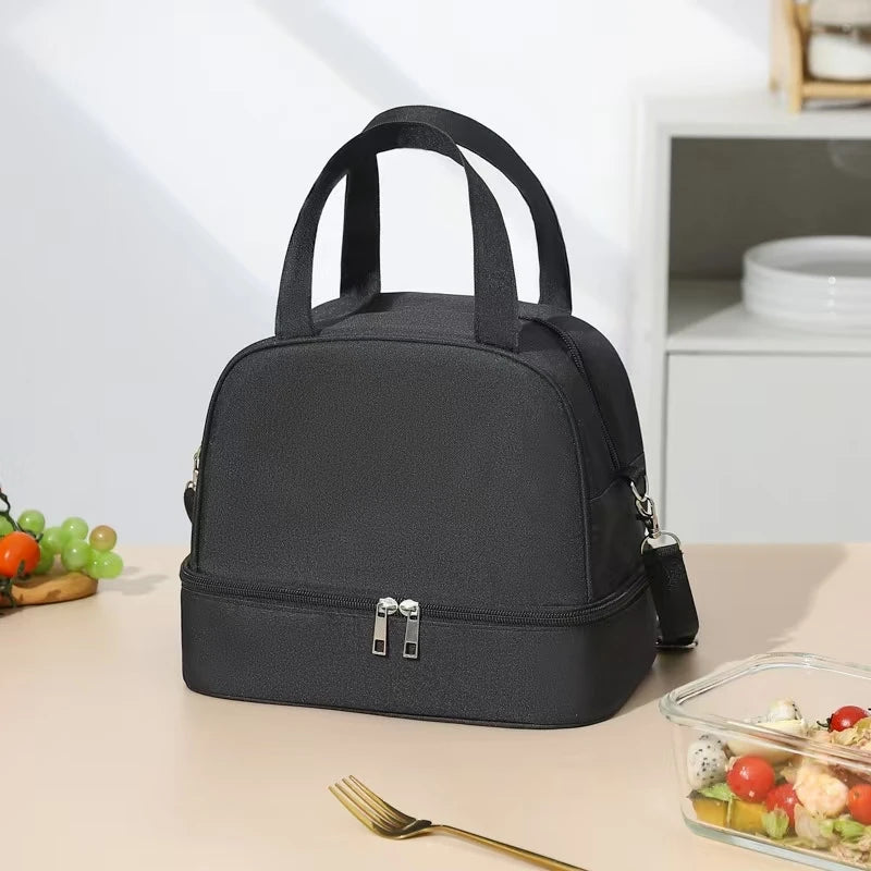 Bolsa de almuerzo, bolsa de almuerzo portátil de doble capa, bolsa aislada de gran capacidad, bolsa aislada para pícnic al aire libre, bolsa Bento