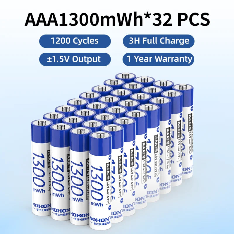 Baterías Recargables Nohon de 1.5V AA AAA de Litio para Computadora, Reloj, Radio, Videojuegos, Cámara Digital, Venta al por Mayor Disponible
