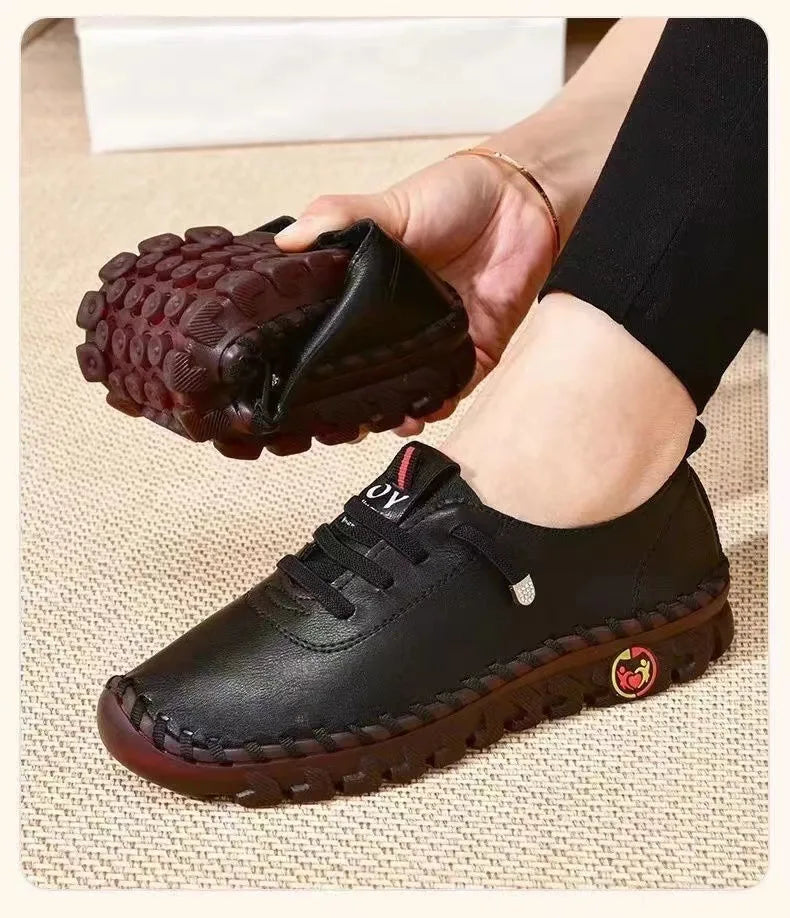 Zapatos vulcanizados para mujer, zapatos informales de cuero PU, zapatos planos suaves y cómodos, zapatos ligeros y cómodos para caminar para mujer