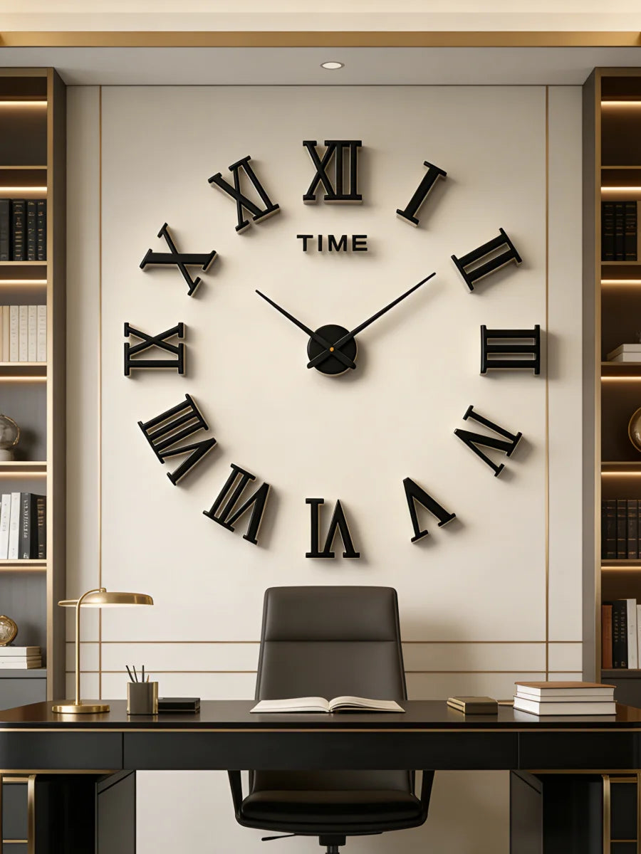 Reloj de pared con espejo acrílico de Número Romano grande 2D/3D, pegatina de moda DIY, relojes de cuarzo, reloj, decoración del hogar, pegatinas para el salón