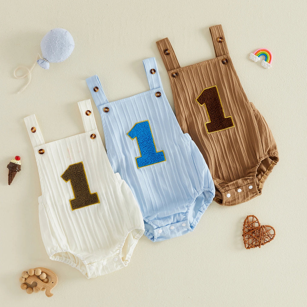 Citgeett-Body de verano para bebés, niñas y niños, mono sin mangas con bordado de números, ropa para jugar