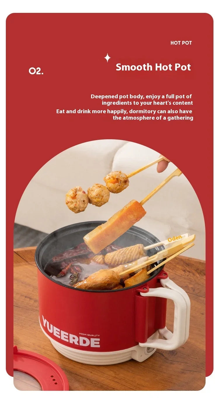 Olla calefactora eléctrica portátil, cocina multiusos de 1,5 l con tapa, Control automático de temperatura, cocina rápida para fideos instantáneos