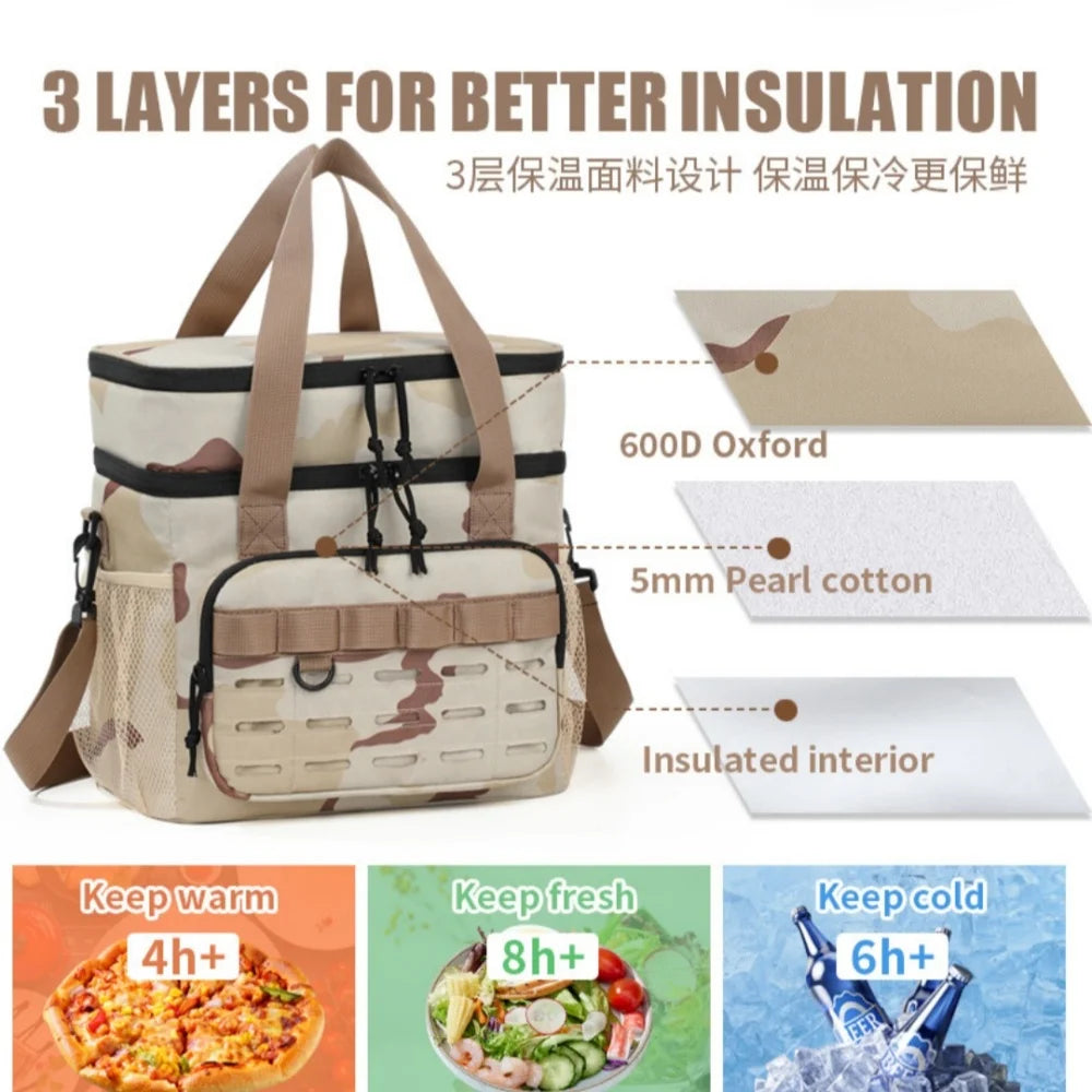 Bolsa de almuerzo térmica táctica de gran capacidad de camuflaje, bolsa de hielo portátil duradera con aislamiento a prueba de fugas para exteriores