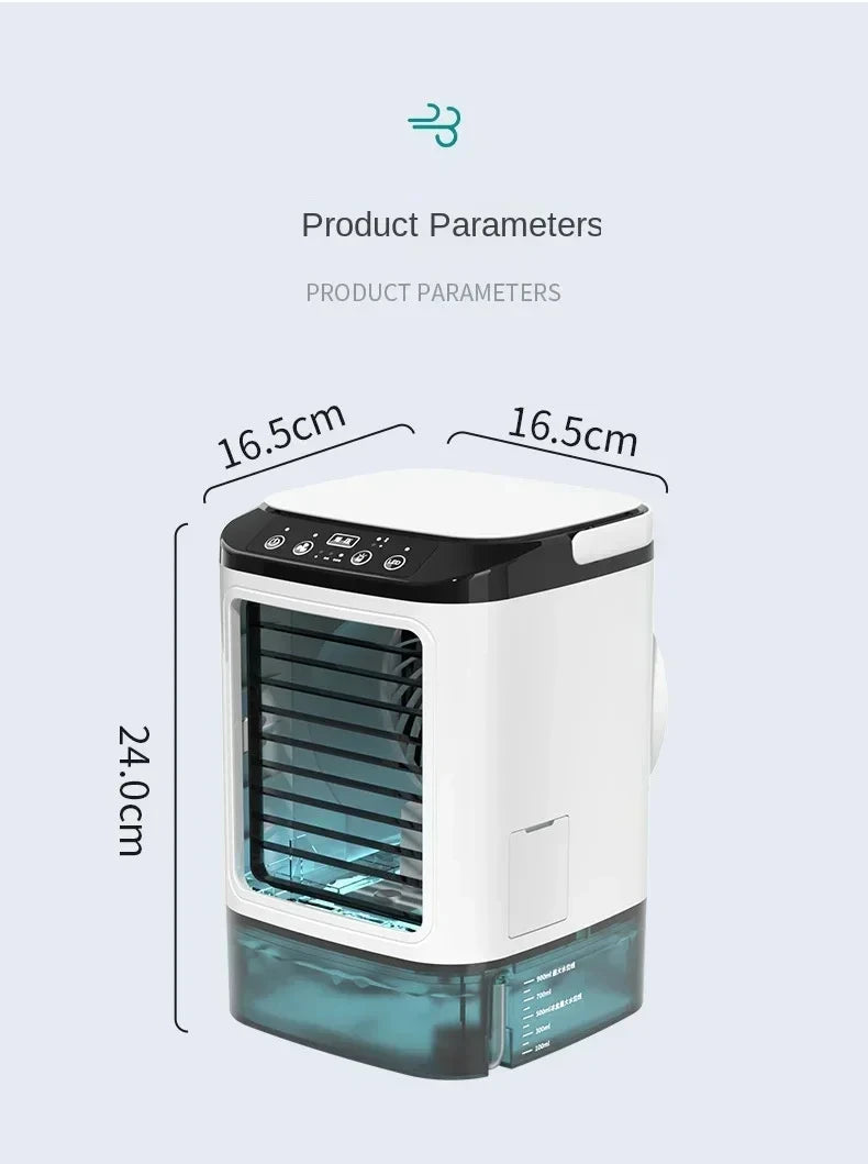 Ventilador Portátil con Aire Acondicionado HOMEFISH, Ventilador de Escritorio con Doble Pulverización Ultrasónica, 3 Velocidades, Silencioso, Enfriador de Aire, Luz Nocturna, Ventilador Eléctrico
