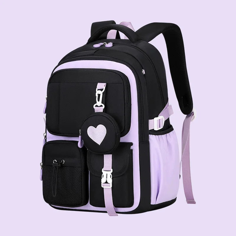 Mochila escolar con estampado de amor, estuche para lápices, bolsa de almuerzo, juego de tres piezas, tela de nailon impermeable, mochila de moda para niños, niñas y adolescentes.