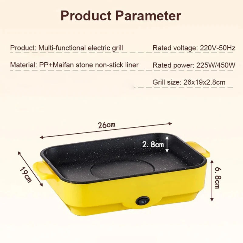 Parrilla eléctrica multifuncional para barbacoa, Mini bandeja cuadrada para hornear eléctrica de 26cm, Wok eléctrico para panqueques y carne, bandeja para freír de cocina