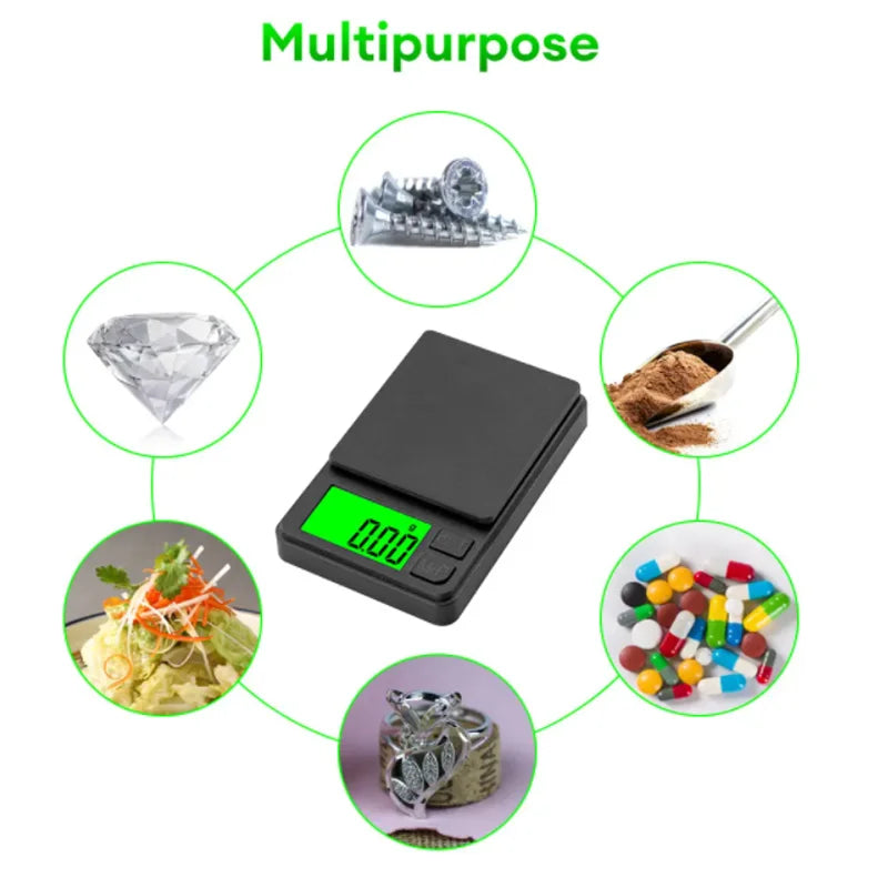 Báscula de bolsillo de precisión 1000 g x 0,01 g - Balanza digital de gramos, alimentos, joyas, onzas/granos con LCD retroiluminado - Mini báscula para viajes