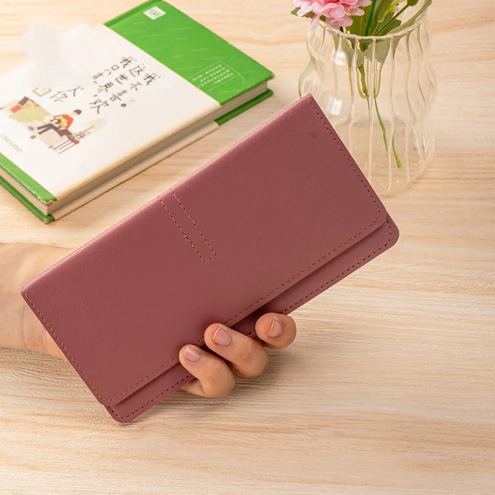 Carteras portátiles de cuero PU para mujer, carteras finas de gran capacidad de Color sólido, Mini cartera para mujer