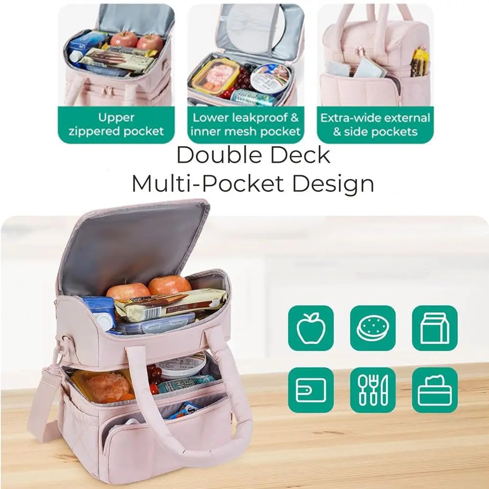 Bolsa de almuerzo duradera de gran capacidad, fiambrera aislante impermeable, bolsa acolchada multifuncional de doble cubierta para oficina
