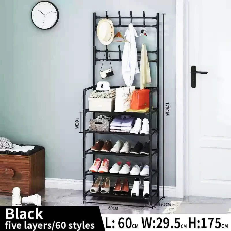 Zapatero multicapa para puerta, colgador de ropa multifuncional, estante para sombreros y zapatos, organizador Simple de pie para sala de estar Sto