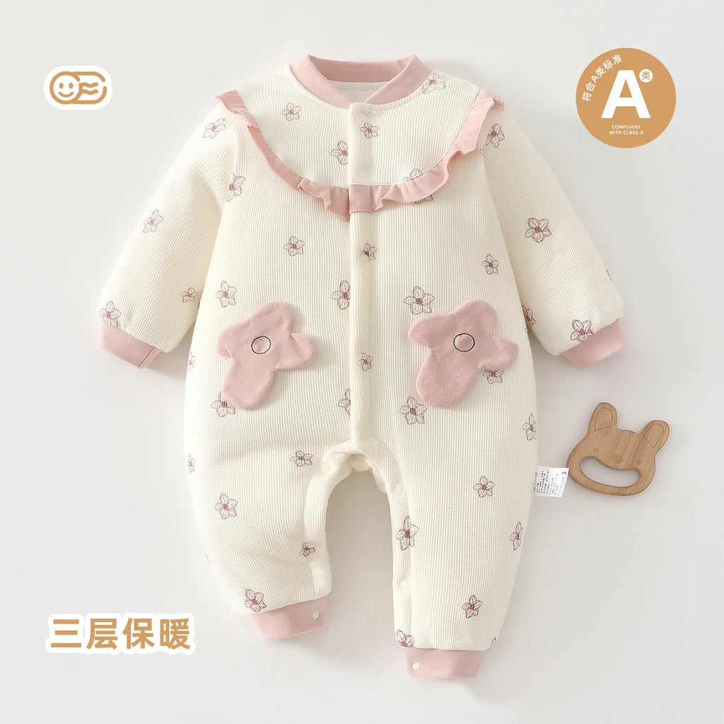 Conjunto de Ropa para Bebé Recién Nacido, Otoño Invierno, Mono de Encaje Bonito, Ropa para Salir, 80g de Algodón, Manga Larga, Estilo Casual