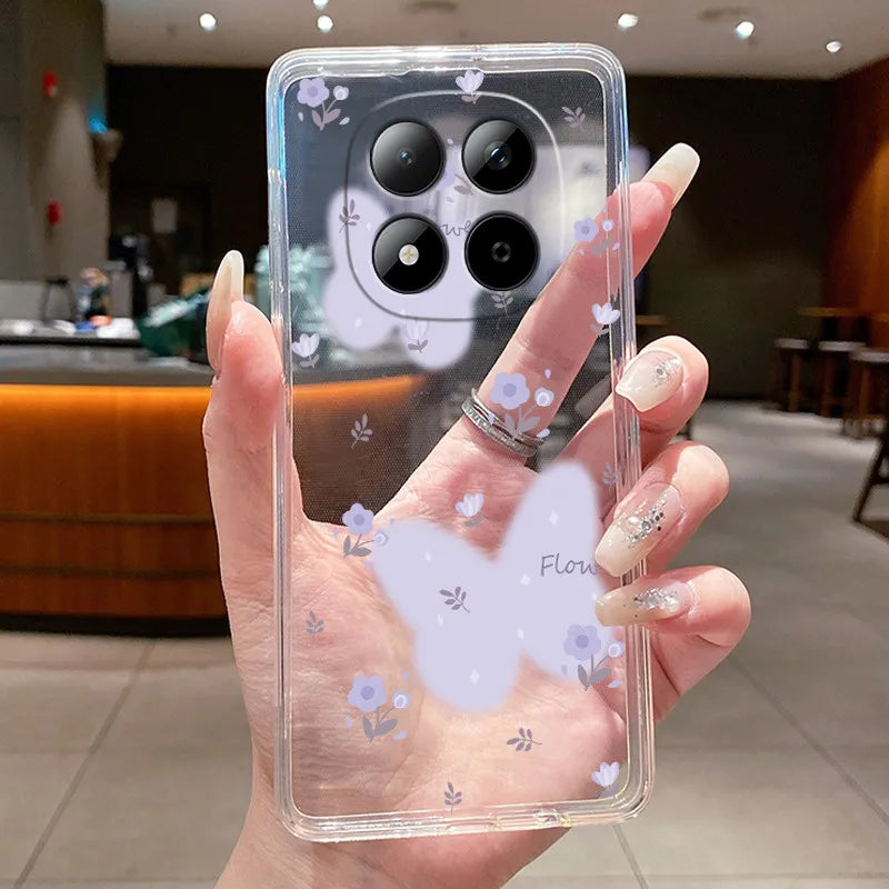 Funda para Teléfono Xiaomi Redmi Note 15 Pro 4G, Carcasa Protectora con Diseño de Lazo de Mariposa, Transparente, de Silicona TPU Suave