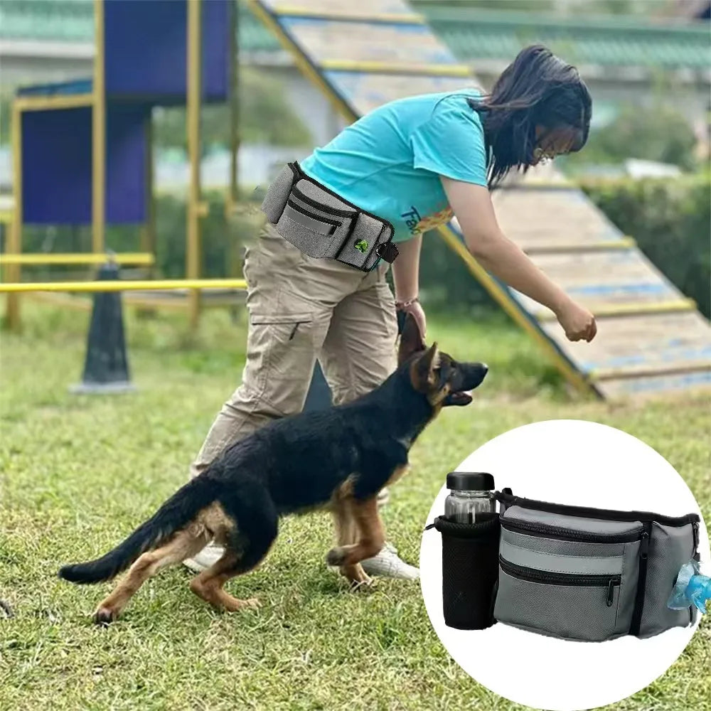 Riñonera de adiestramiento al aire libre con bolsa de golosinas de entrenamiento para perros desmontable, riñonera reflectante para caminar con mascotas, almacenamiento de correa para correr