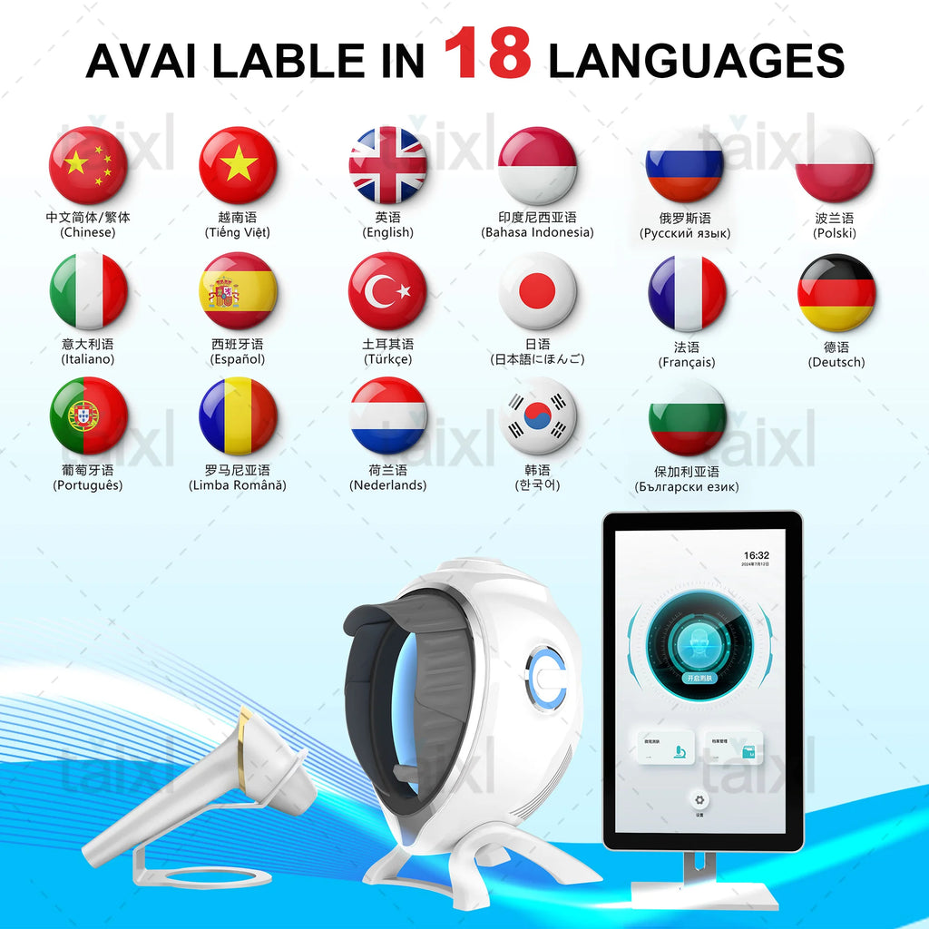 Escáner de piel 3D, analizador facial para el cuidado, máquina de Monitor, espejo mágico, prueba portátil, Detector en inglés, análisis de prueba de cámara facial