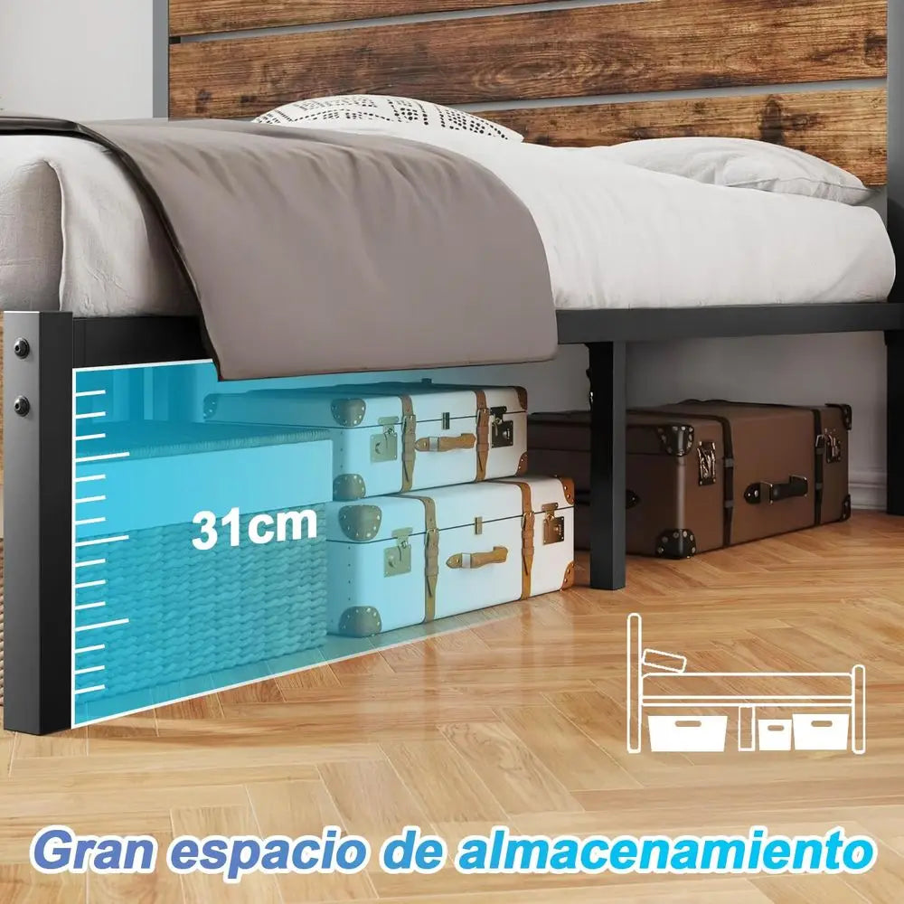 Cama Individual con Cabecera y Pie de Cama, Base de Cama con Cabecera Individual, Espacio de Almacenamiento Debajo de la Cama, B