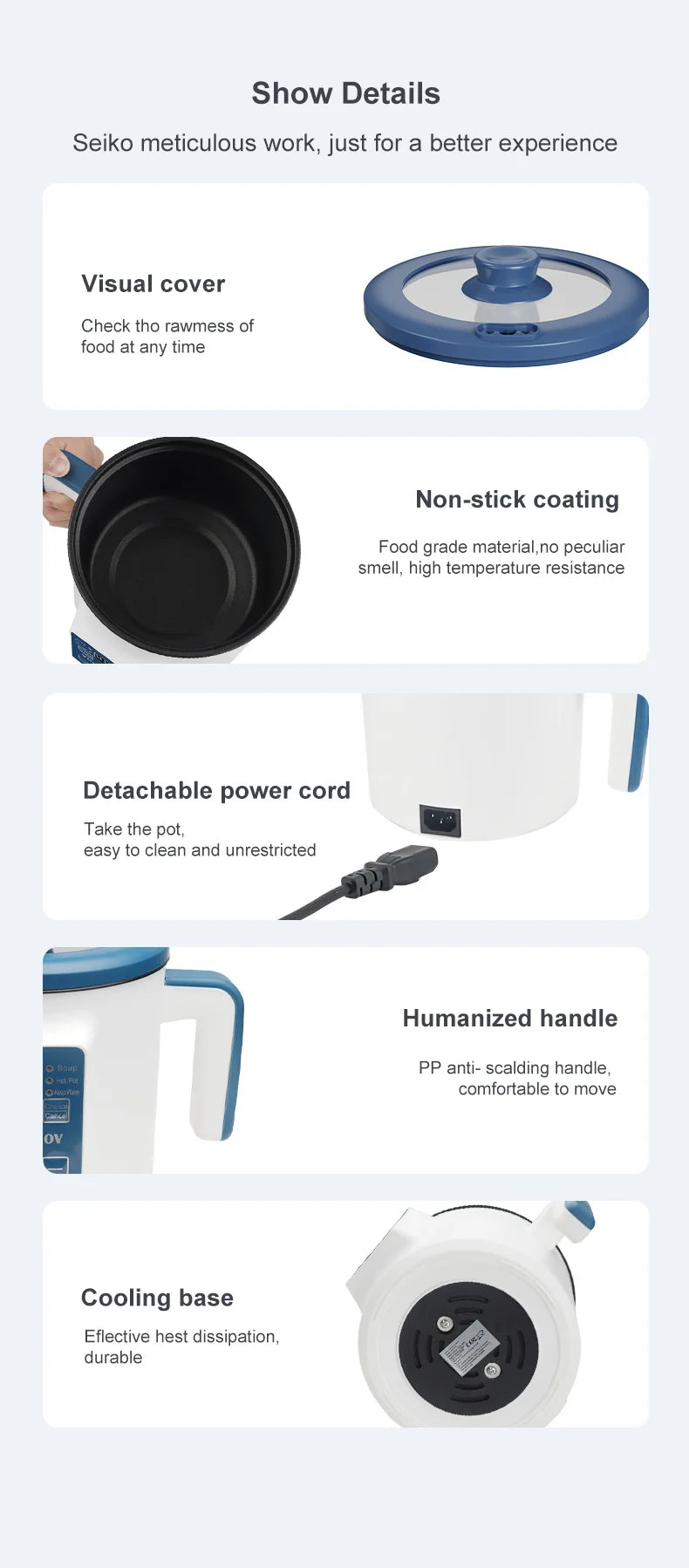 Olla arrocera eléctrica individual de doble capa, Mini cocina automática inteligente para el hogar, enchufe europeo de 220V, multicocina de arroz al vapor P