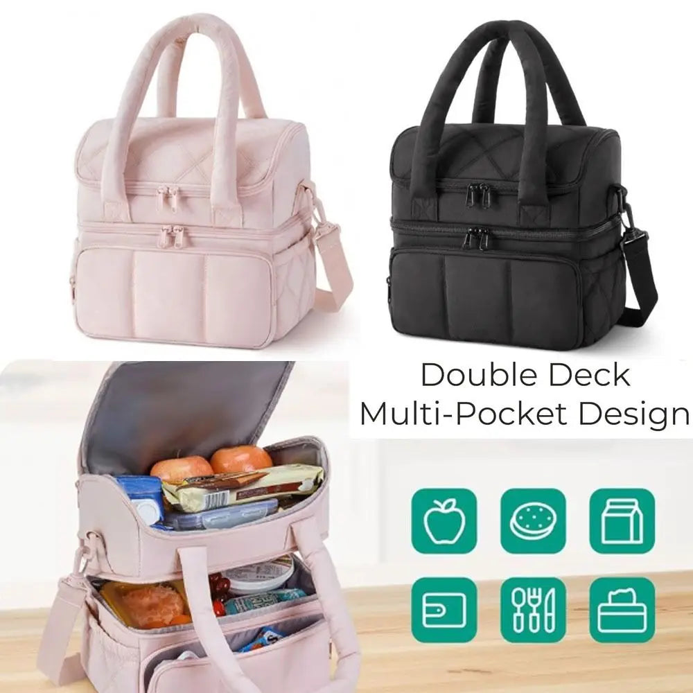 Bolsa de almuerzo duradera de gran capacidad, fiambrera aislante impermeable, bolsa acolchada multifuncional de doble cubierta para oficina