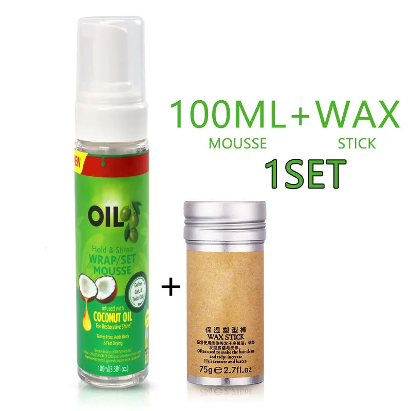 Mousse para el cabello con Control del Frizz, estilos ondulados, trenzas de Mousse, espuma hidratante de 100Ml, ratón para peinar el cabello con barra de cera para el cabello para trenzas