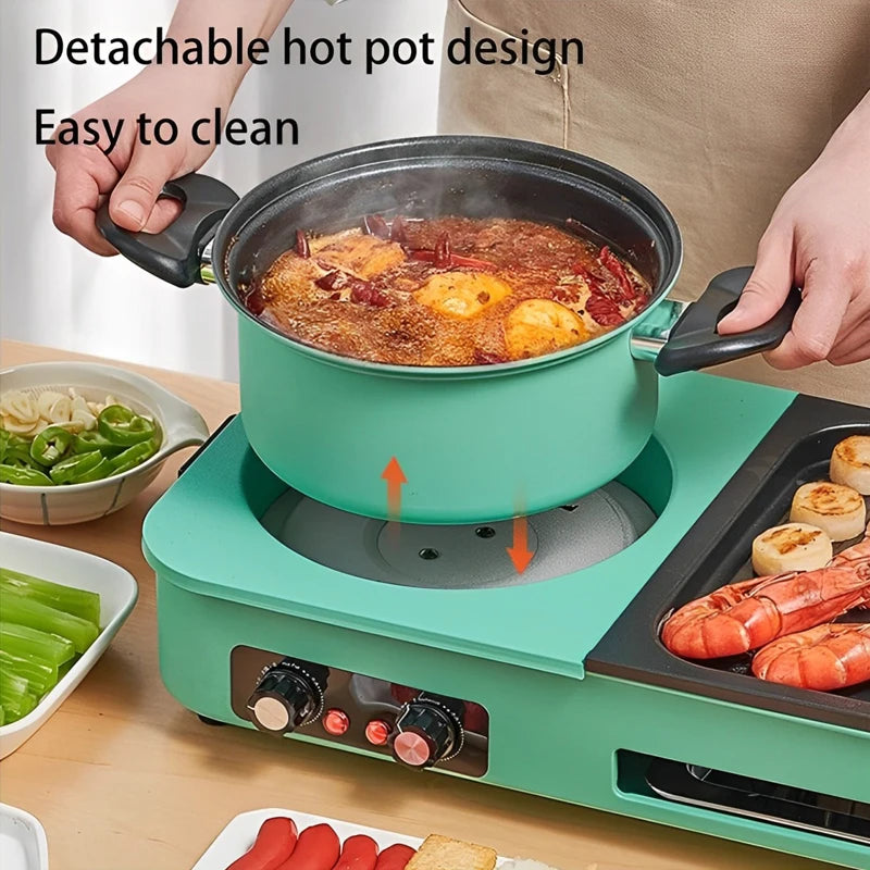 Parrillas eléctricas multifuncionales, sin humo 3 en 1, olla caliente para barbacoa de estilo coreano, máquina de cocina múltiple, bandeja para hornear eléctrica antiadherente