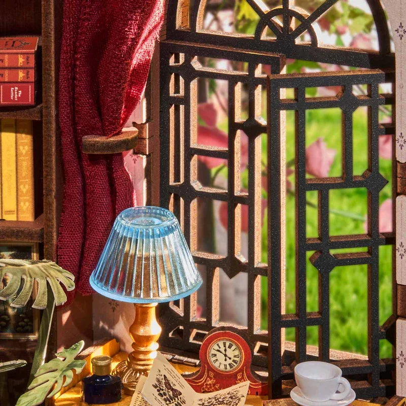 Robotime Book Nook Kits Silent Corner Study DIY Book Nook Miniature House Kit Puzzle Bookend Bookshelf Decor Gift TGE02