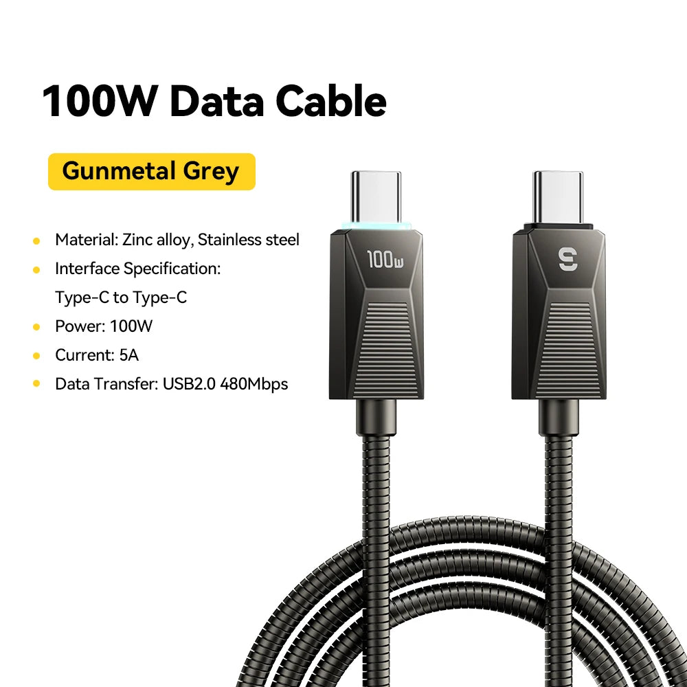 Essager-Cable tipo C de carga súper rápida de 240W, Cable de datos de acero inoxidable de carga rápida de 100W 5A para Macbook iPad iPone 16 15 Pro Max