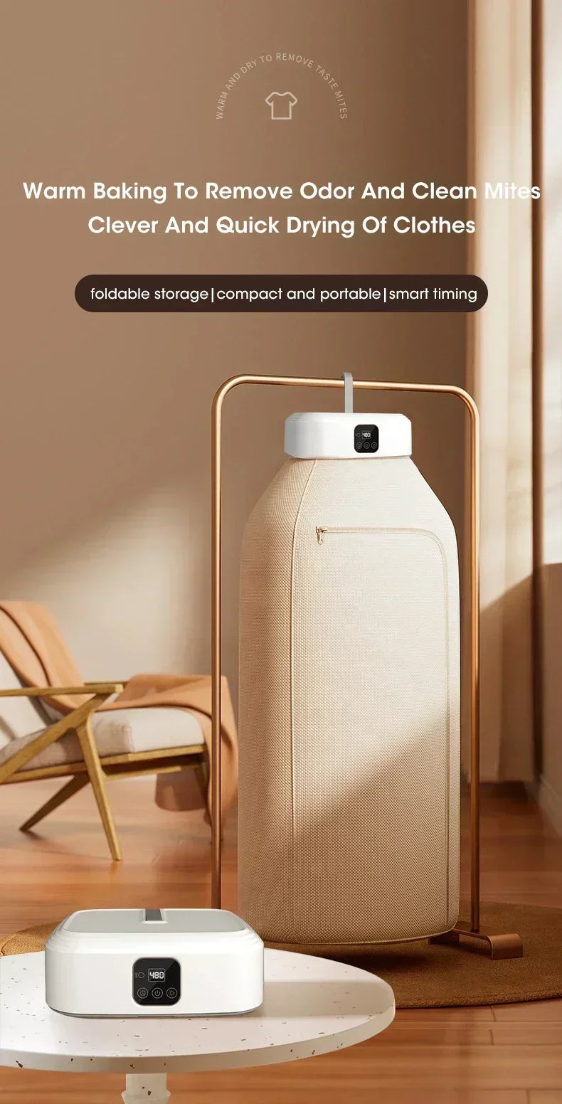 Mini Secadora Portátil Plegable, Secadora Eléctrica Inteligente con Temporizador, Secado Rápido, Armario Doméstico con Bolsa de Secado, Estilo Compacto para Viajes