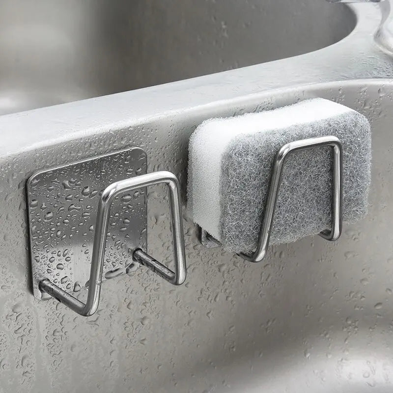 Soporte para esponjas de acero inoxidable, para esponjas de alambre de acero, para drenar y pegar en la pared interior del fregadero, suministros de cocina, 1 ud.