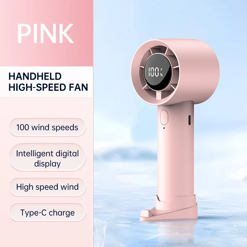 Ventilador de Mano Portátil con Enfriamiento de Hielo, 100 Velocidades, Potente, Recargable por USB, con Soporte para Teléfono