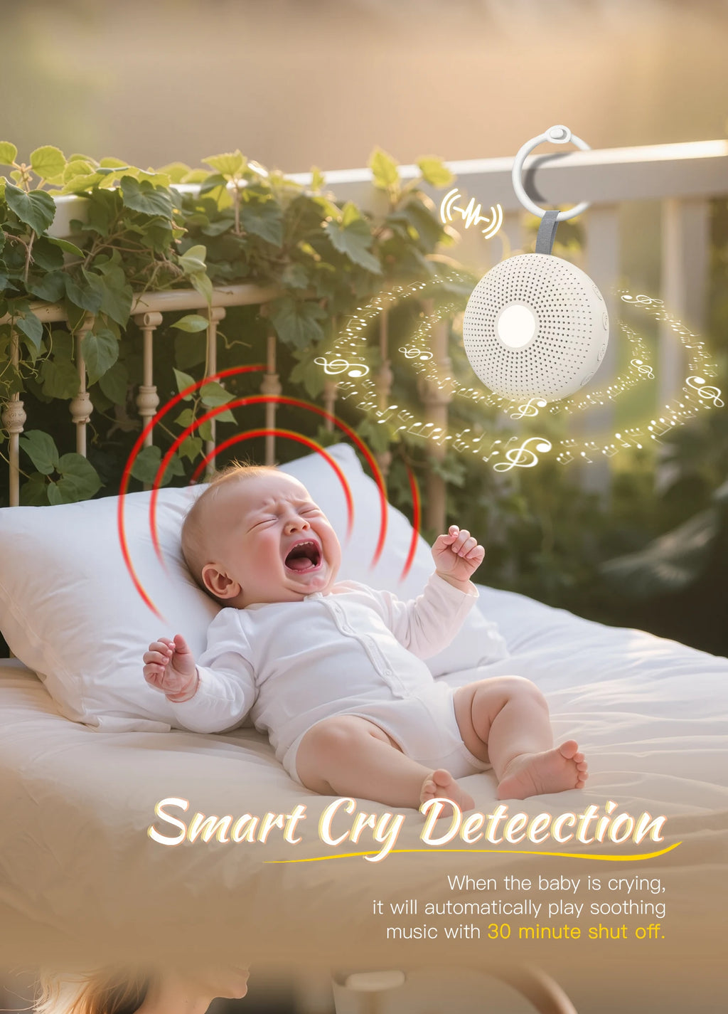 Ayuda portátil para dormir, máquina de ruido blanco para bebés y adultos con 15 sonidos, detección inteligente de llanto, temporizador de luz nocturna, regalo para recién nacidos