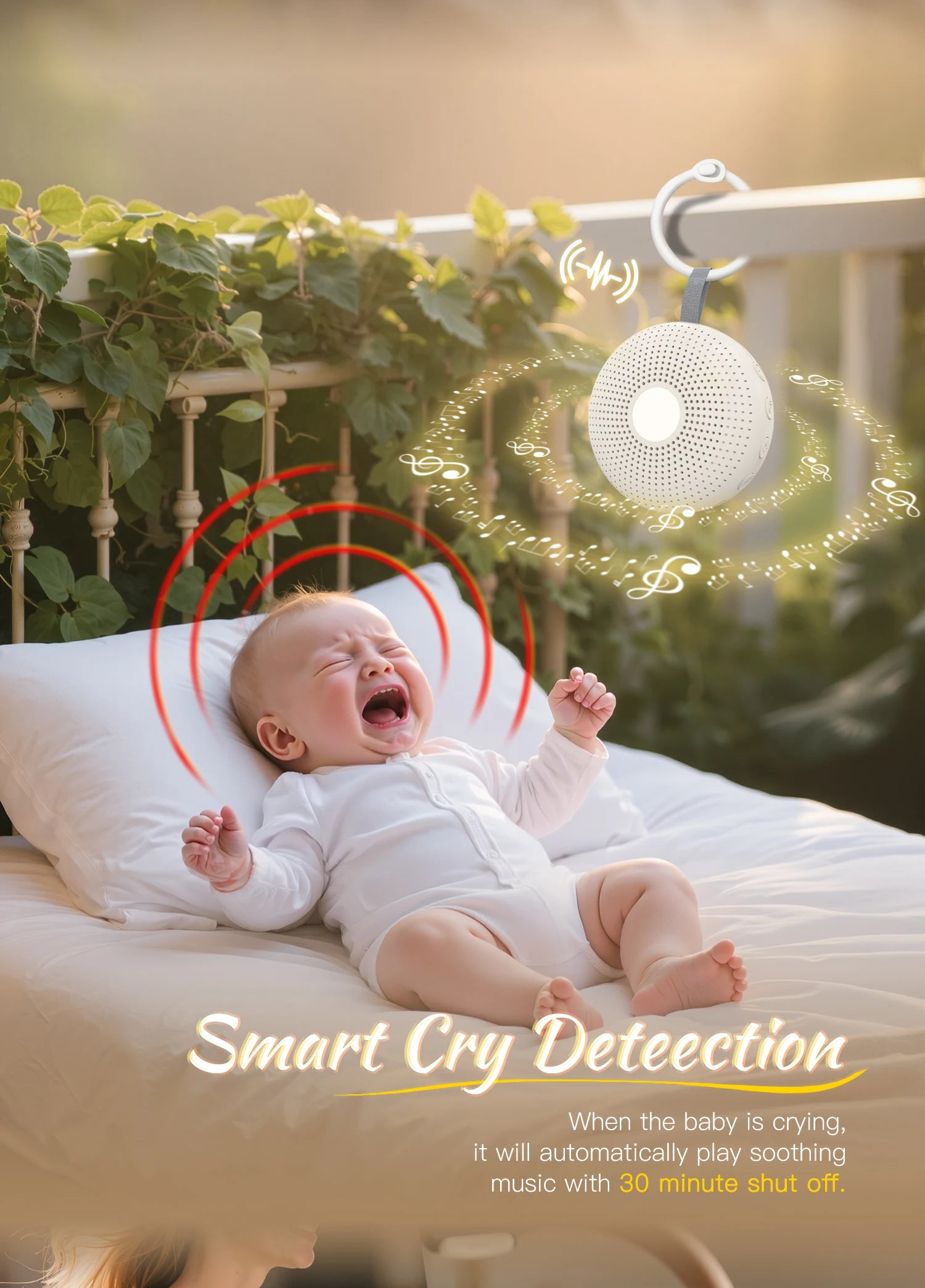 Ayuda portátil para dormir, máquina de ruido blanco para bebés y adultos con 15 sonidos, detección inteligente de llanto, temporizador de luz nocturna, regalo para recién nacidos