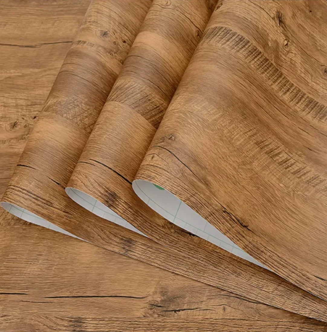 Rollo de papel tapiz adhesivo con 5 metros, pegatina impermeable de grano de madera, armario, puerta de escritorio, pegatinas de renovación de muebles