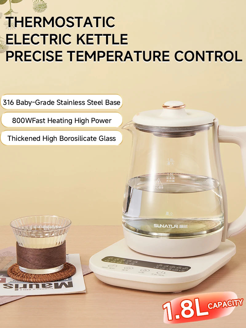 SUNATUR-hervidores eléctricos de vidrio, olla saludable multifunción de 220V, leche, fruta, té, café, agua, 800W, preservación del calor las 24 horas
