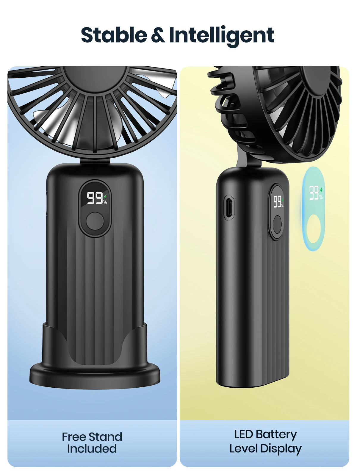 Mini ventilador portátil TOPK, ventilador de cuello de mano recargable por USB de 2400mAh, ventilador eléctrico Personal 3 en 1, ventiladores de pie para habitación, Camping, plegable