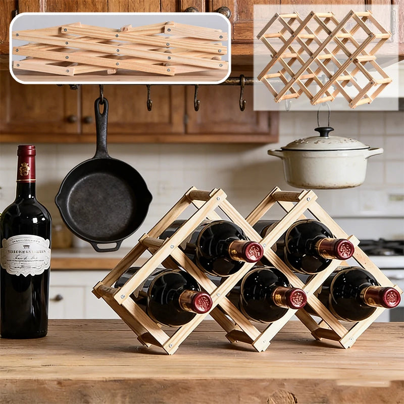 Estante de Madera Plegable para Almacenamiento de Vino, para 3-10 Botellas, Fácil de Montar, Apilable, para Organización del Hogar, Bar, Cocina o Bodega