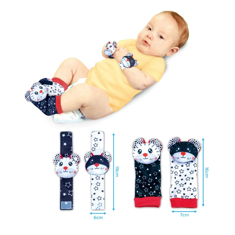 Sonajeros de muñeca para bebé, calcetines de animales para recién nacidos, buscador de pies, correa para la muñeca, calcetines para bebé, juguetes sensoriales, juguetes para bebé de 0 a 12 meses, regalo