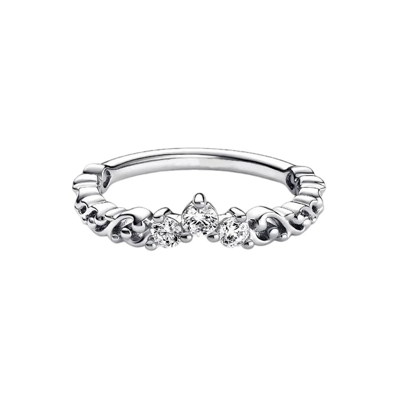 Anillo de Plata 925 con Corona y Corazón de Circonio Dorado para Mujer, Joyería Europea de Moda para Bodas y Fiestas, Regalo DIY