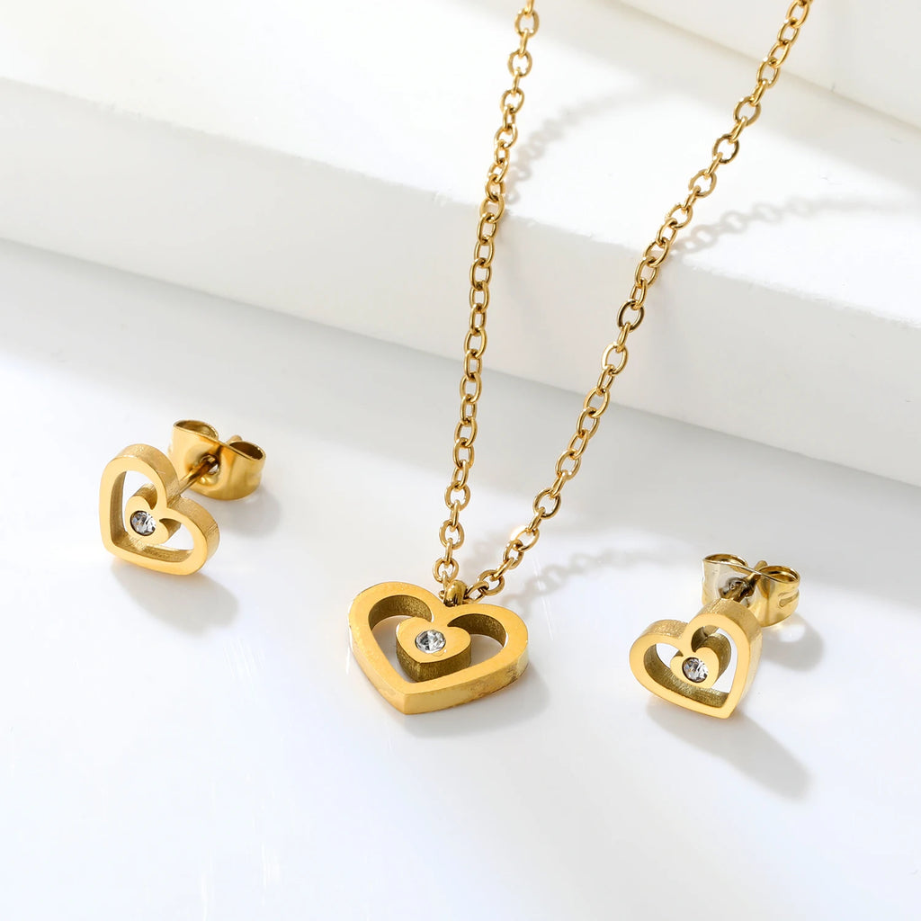 ASONSTEEL-collar con colgante de circonia y flor de corazón brillante para mujer, conjuntos de joyería de acero inoxidable, regalos delicados para uso diario