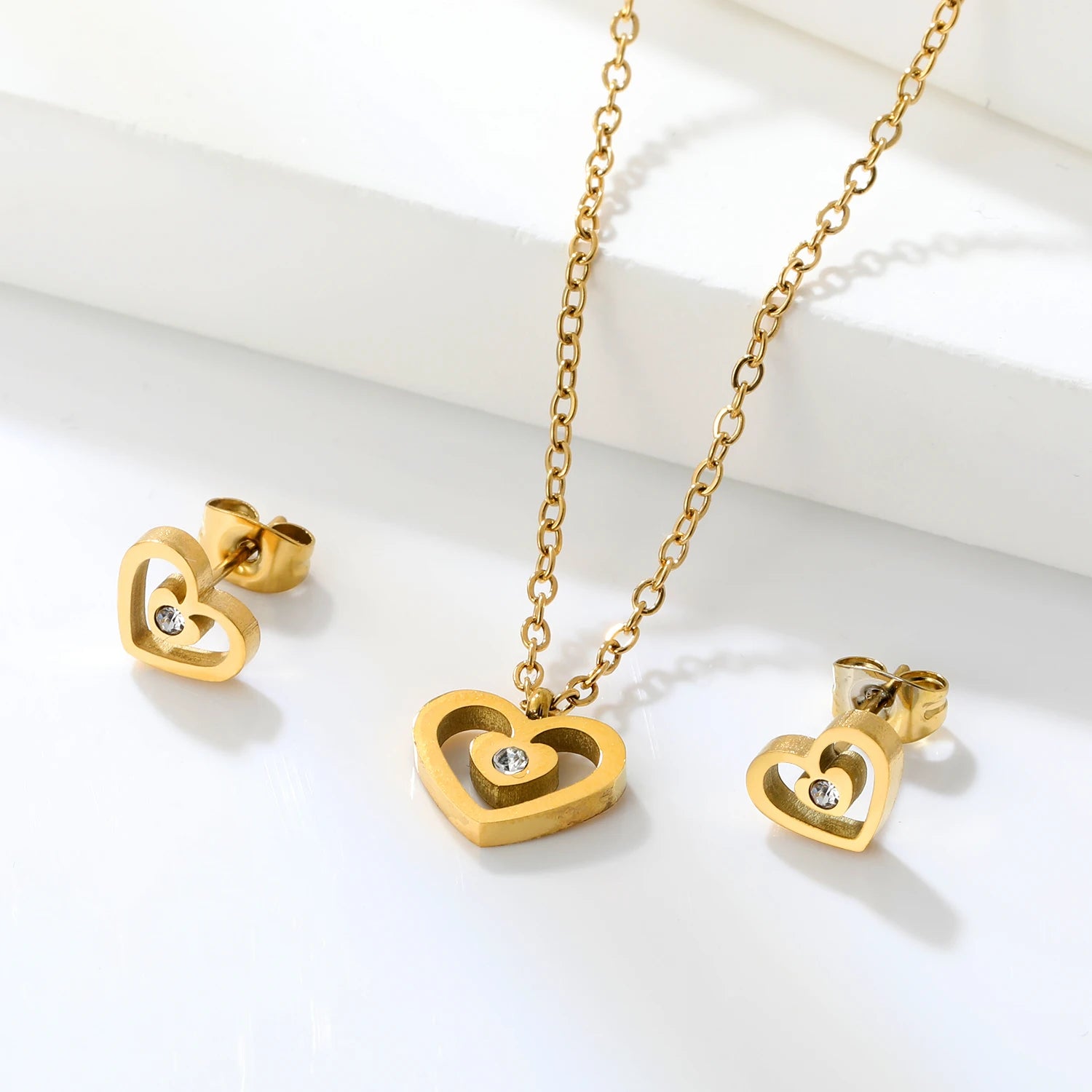 ASONSTEEL-collar con colgante de circonia y flor de corazón brillante para mujer, conjuntos de joyería de acero inoxidable, regalos delicados para uso diario