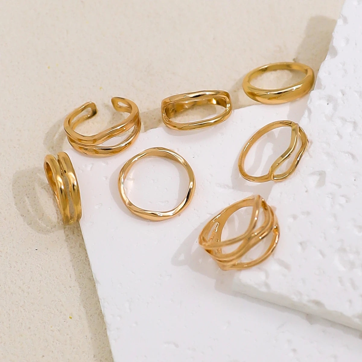 7 unids/set de anillos gruesos de Metal de Color dorado para mujer, anillos cruzados minimalistas, anillo minimalista apilable apilado judío para mujer