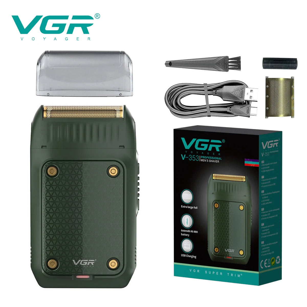Afeitadora VGR V-353 de afeitar profesional, máquina de afeitar eléctrica, recortadora de barba portátil, Mini afeitadora recargable para hombres