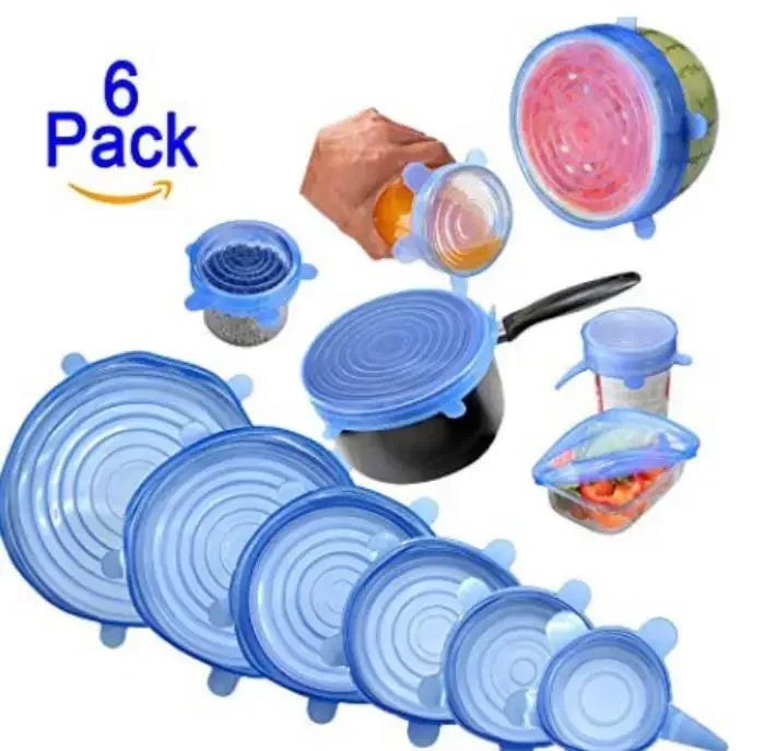 Tapas de silicona reutilizables para mantenimiento fresco, tapas de silicona adaptables para latas, platos de comida, utensilios de cocina, 6 uds.