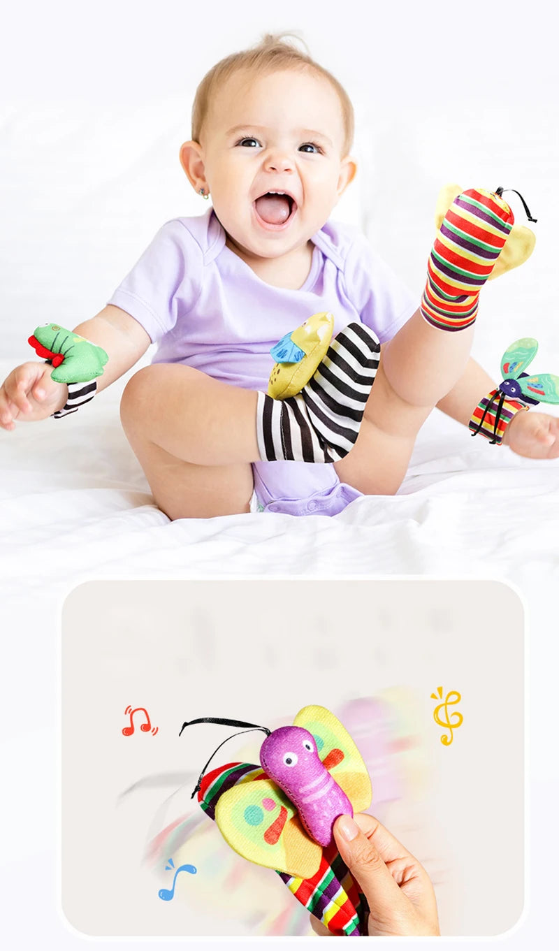 Sonajeros de muñeca para bebé, calcetines de animales para recién nacidos, buscador de pies, correa para la muñeca, calcetines para bebé, juguetes sensoriales, juguetes para bebé de 0 a 12 meses, regalo