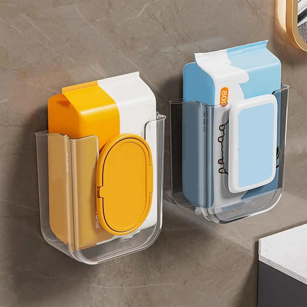 Caja de almacenamiento de pañuelos húmedos montada en la pared no perforada para baño con gran apertura y fuerte capacidad de carga