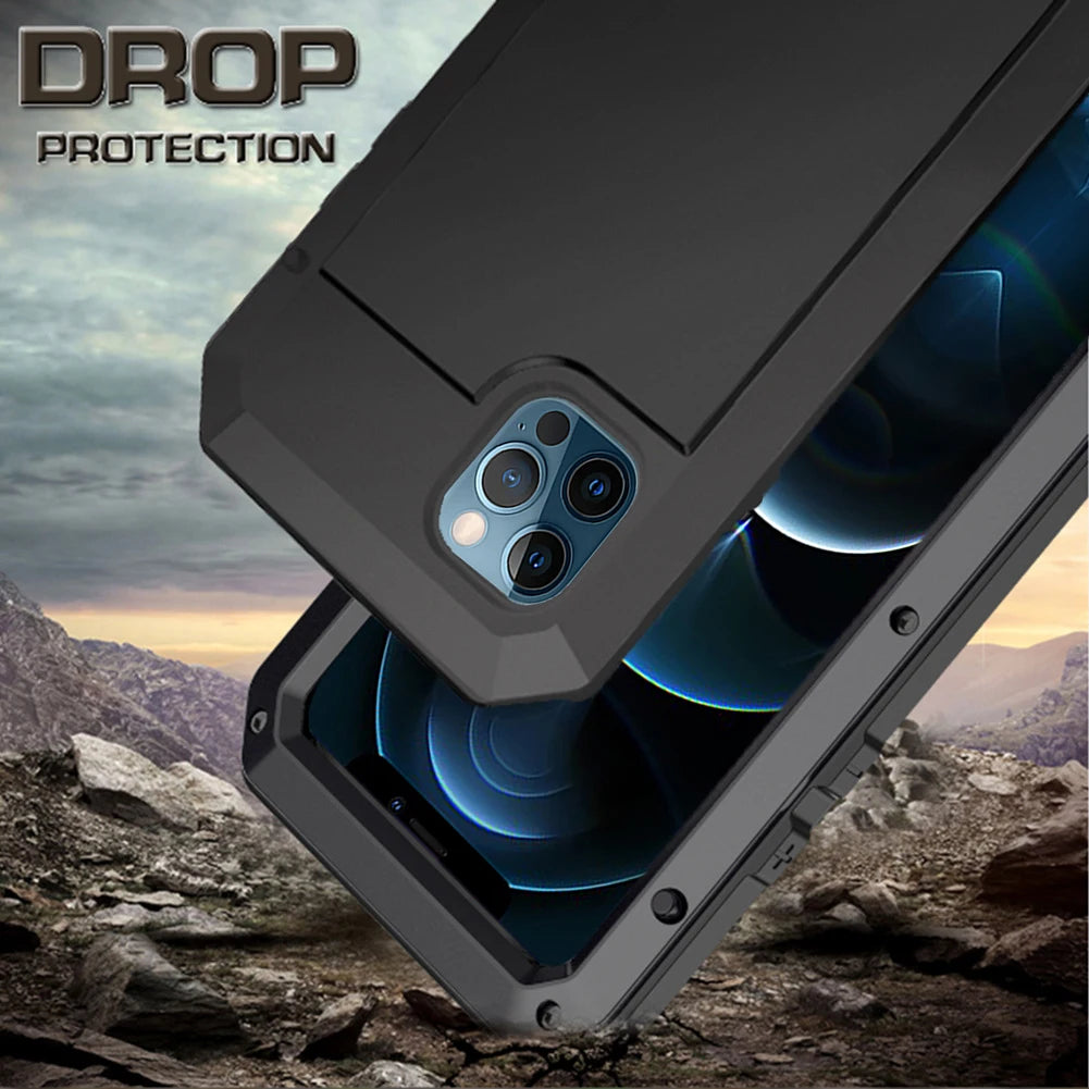 Funda protectora Armor resistente para iPhone 16 7 8 Plus XR Xs 11 12 13 15 16 Pro Max 14 Plus SE 360 cubierta de tanque de Metal a prueba de golpes