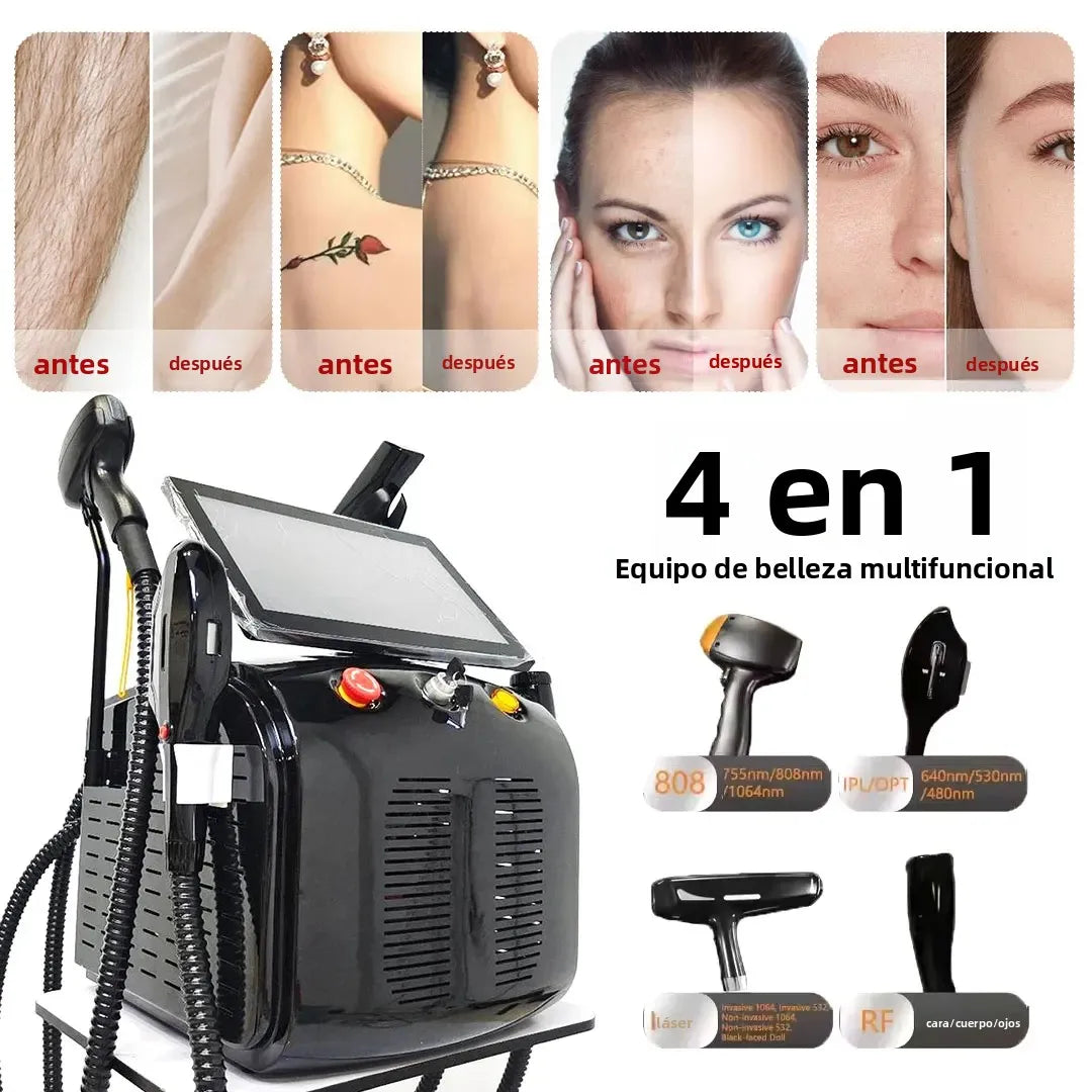 Láser de Diodo MECAVIE 4 en 1, Láser de Diodo Ice Platinum de 4 Longitudes de Onda, Máquina ND:YAG, Dispositivo de Depilación Indolora IPL RF