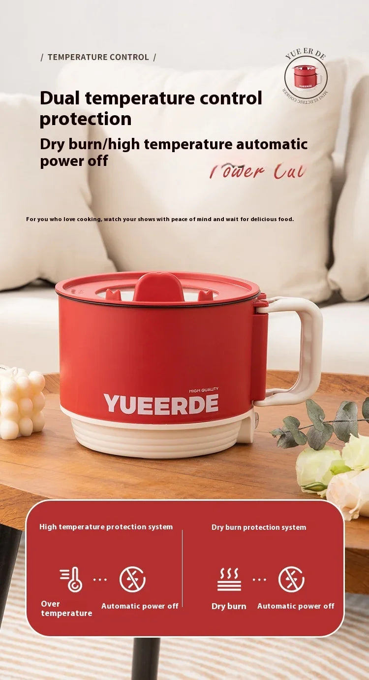 Olla calefactora eléctrica portátil, cocina multiusos de 1,5 l con tapa, Control automático de temperatura, cocina rápida para fideos instantáneos