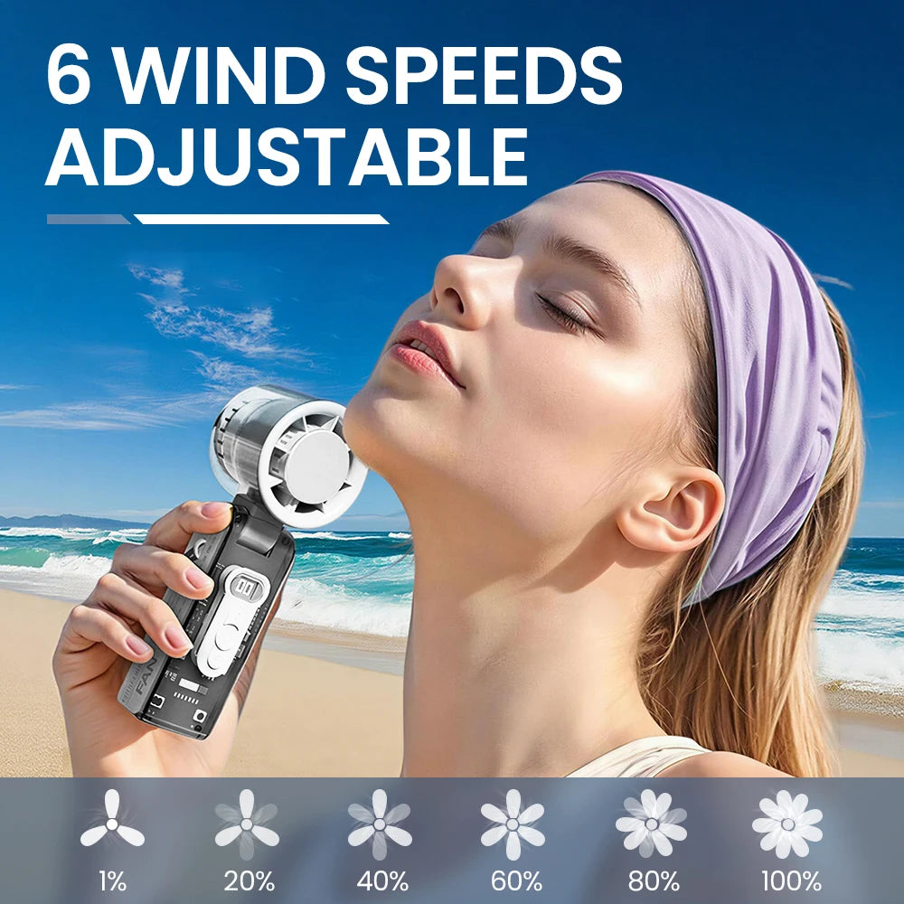 Mini Ventilador de Mano con Compresa de Hielo, Turbo Jet, 100 Velocidades Ajustables, Recargable por USB, Ventilador Portátil de Refrigeración, Ventilador Turbo para Cuello para Exteriores